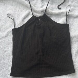 Black Ribbed Halter Tank Top